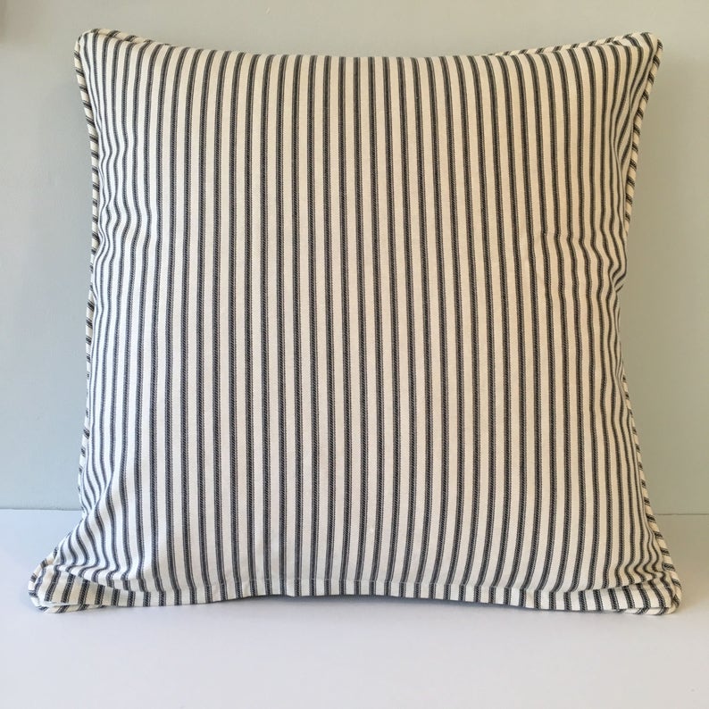 Black Ticking Stripe Throw Pillow Cover 18x18 Etsy