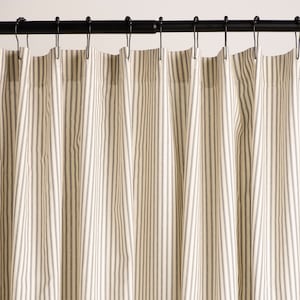 Gray Ticking Stripe Fabric Shower Curtain 72x72 or 72x84  and 72x96 extra long sizes