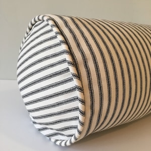 Black Ticking Stripe Bolster Throw Pillow 7x16