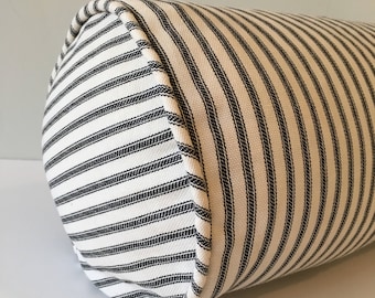 Black Ticking Stripe Bolster Throw Pillow 7x16