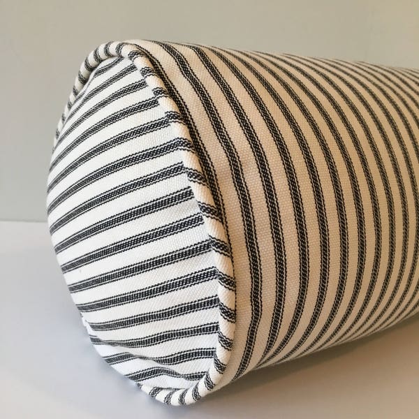 Black Ticking Stripe Bolster Throw Pillow 7x16
