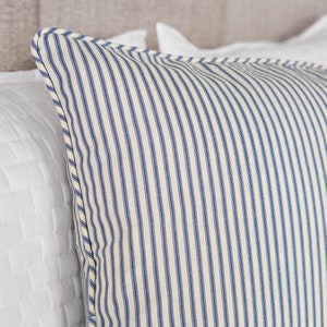 Navy Blue Ticking Stripe Pillow Sham: USA Made Cotton Cover