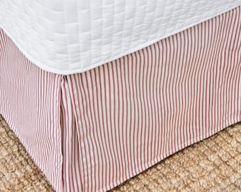 Ticking Stripe Bedskirt - 16 Colors Twin, Full, Queen, King, Daybed, XL Twin Black, Navy, Brown, Gray, Red,
