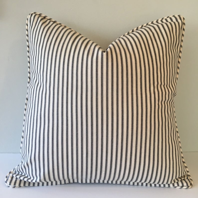 Black Ticking Stripe Throw Pillow Cover 18x18 image 3