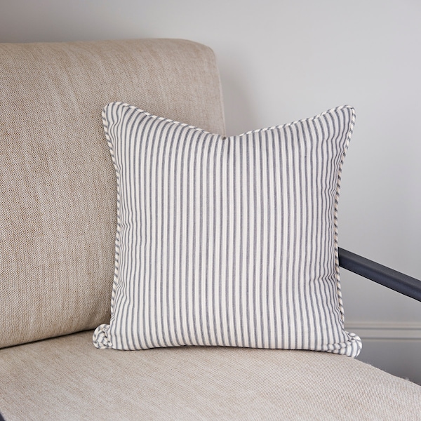 Gray Ticking Stripe Throw Pillow Cover 18x18