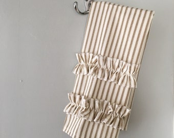 Brown Ticking Guest Towel With Ruffles