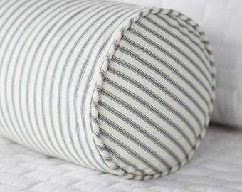 Gray Ticking Stripe Bolster Throw Pillow 6 x 12