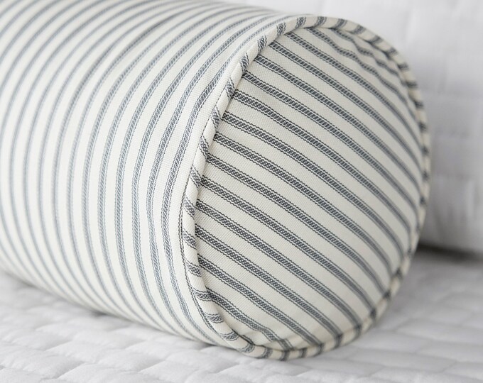 Blue Green Ticking Stripe Pillow Cover With Zipper, Striped Cushion