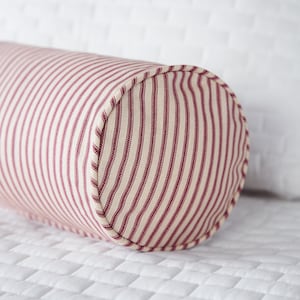 Red Ticking Stripe Bolster Pillow 7 x 16