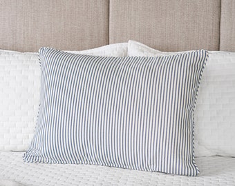 Ticking Stripe Sham Blue Standard Size 20 x 26