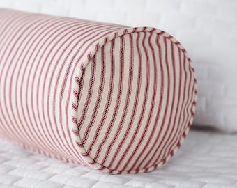 Red Ticking Stripe Bolster Pillow 7 x 16