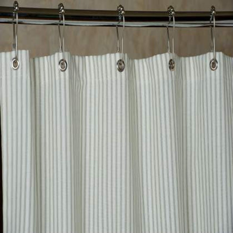Gray Ticking Stripe Fabric Shower Curtain 72x72 Or 72x84 Extra