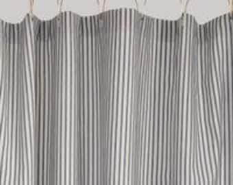 Vintage Ticking Stripe Shower Curtain – Handmade Cotton, 72x72