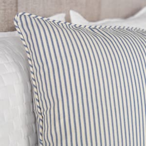 Blue Ticking Stripe Euro Sham: 100% Cotton Pillow Cover (26x26)