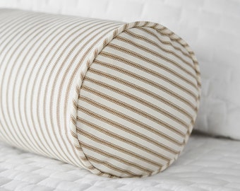 Brown Ticking Stripe Bolster Throw Pillow 6 x 12