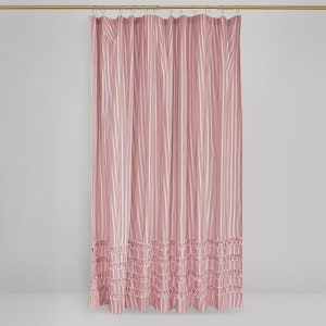 Vintage Ticking Stripe Shower Curtain with Ruffles 3 Sizes Black Gray Navy Brown Red image 6