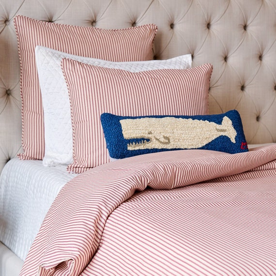Red Ticking Stripe Duvet Cover - Made in USA
