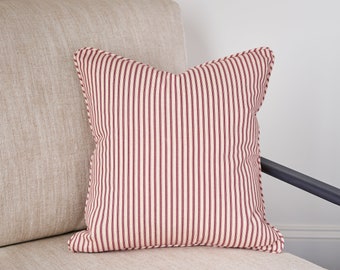 Red Ticking Stripe Throw Pillow Cover 18x18