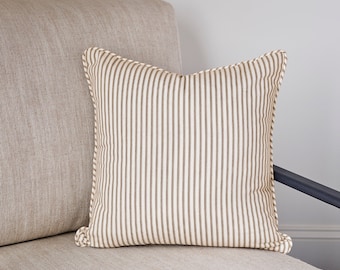 Brown Ticking Stripe Throw Pillow Cover 18x18