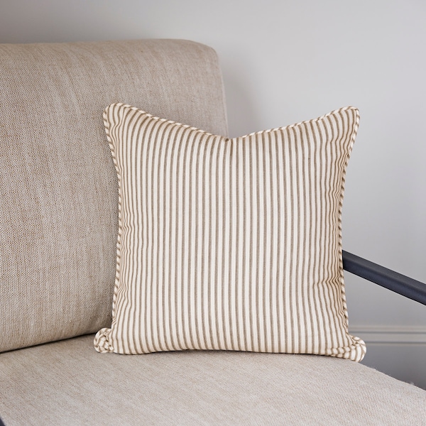 Brown Ticking Stripe Throw Pillow Cover 18x18