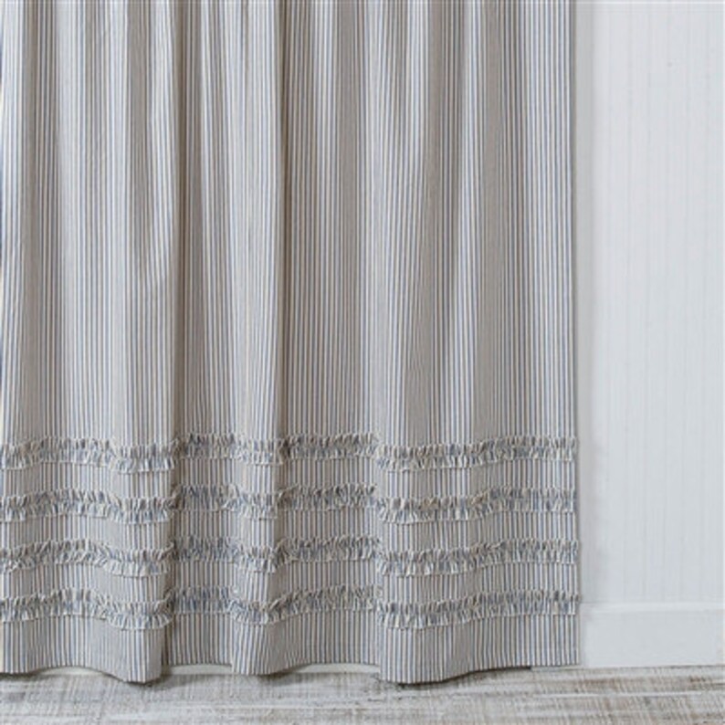 Ticking Stripe Ruffle Shower Curtain Navy Blue 72x72 Standard Image 0