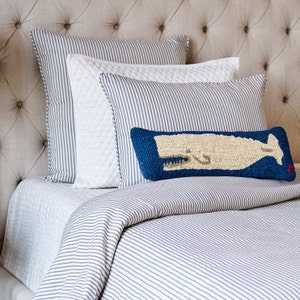Navy Blue Duvet Cover Set - Ticking Stripe Twin Full Queen or King