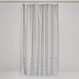 Ruffled Ticking Stripe Shower Curtain 72x72 and extra long 72x84 72 x 96 black, brown, gray, red, navy Gray