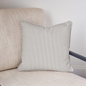 Black Ticking Stripe Throw Pillow Cover with Cord 18x18 20x20 22x22 24x24 26x26 Made in USA Southern Ticking Co Black Cream or Black White