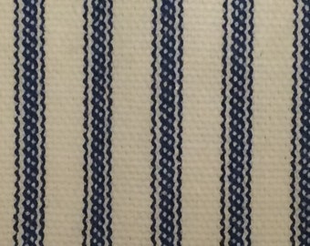 SAMPLE Blue and Cream Ticking Stripe Fabric Sample