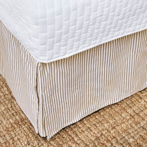Brown and whiteTicking Stripe Bed Skirt: Box Pleat Design