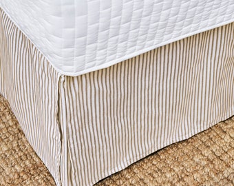 Reserved Cocoa Brown and Cream Ticking Stripe Bedskirt 12" drop king size  custom order