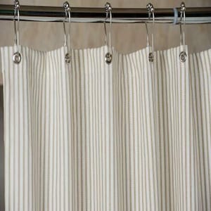Brown Ticking Stripe Shower Curtain 3 Sizes Standard 72x72 72x76 72x78 72x84 and 72x96 custom available