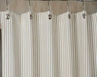 Brown Ticking Stripe Shower Curtain 3 Sizes Standard 72x72 72x76 72x78 72x84 and 72x96 custom available