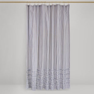 Ruffled Ticking Stripe Shower Curtain 72x72 and extra long 72x84 72 x 96 black, brown, gray, red, navy Blue