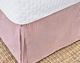 Red Ticking Stripe Bed Skirt: Box Pleat, Made in USA 2 colors