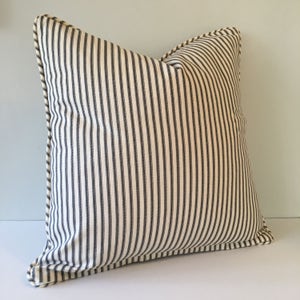 Black Ticking Stripe Throw Pillow Cover 18x18 image 2