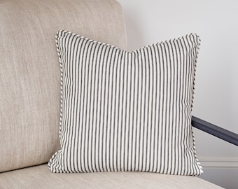 Black Ticking Stripe Throw Pillow Cover 18x18