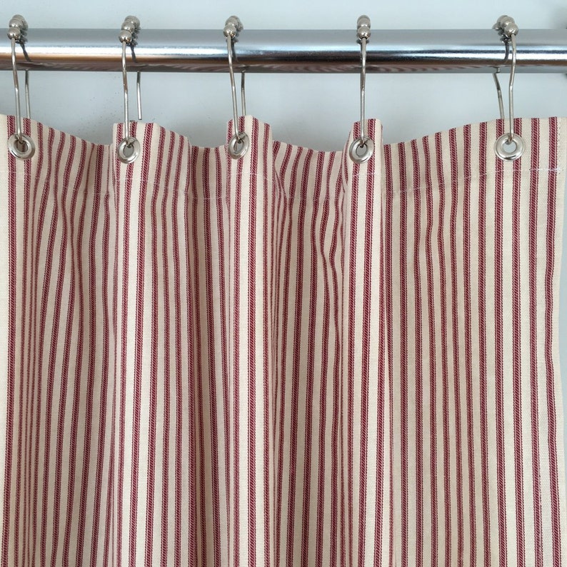 Red Ticking Stripe Shower Curtain 72x72 Or Extra Long 72x84