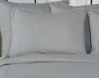 Ticking Stripe Pillow Shams |  Euro, Standard, King, Black, Navy, Grey