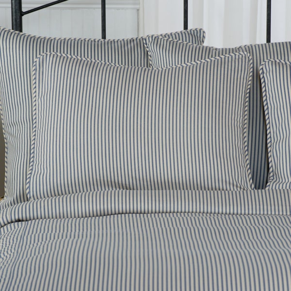 Ticking Stripe Pillow Sham |  Euro, Standard, King, Black, Navy, Grey