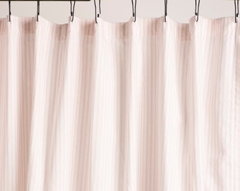 Pink Ticking Stripe Shower Curtain: USA Made Cotton, Custom Sizes