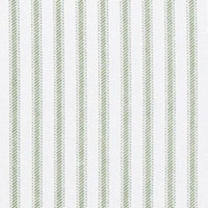 May include: White fabric with thin green stripes. The stripes are evenly spaced and run vertically.