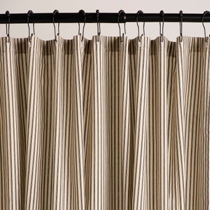 Ticking Stripe Shower Curtain Black, Brown, Grey, Navy Blue, Red  72x72 custom sizes available