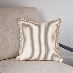 Brown Ticking Stripe Throw Pillow Cover 18x18 20x20 22x22 24x24 with piping cord
