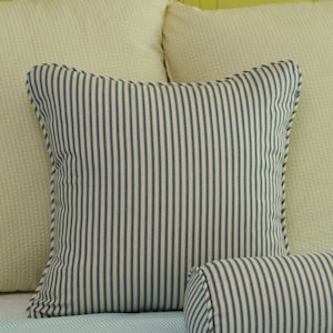 Navy Blue Ticking Stripe Throw Pillow Cover 18x18 image 2