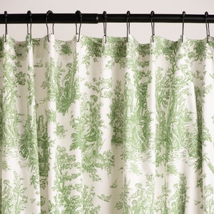 Toile De Jouy Fabric Shower Curtain Green or Black 100 percent cotton
