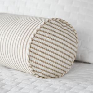 Brown Ticking Stripe Bolster Throw Pillow