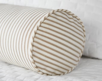 Brown Ticking Stripe Bolster Throw Pillow