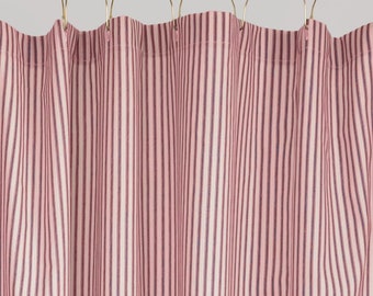 Red Ticking Stripe Shower Curtain 72x72 or extra long 72x84 and 72x96