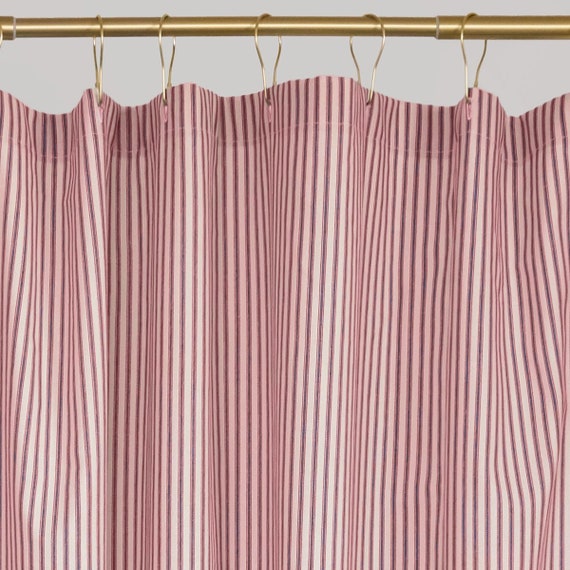 Red Ticking Stripe Shower Curtain 72x72 or extra long 72x84 and 72x96